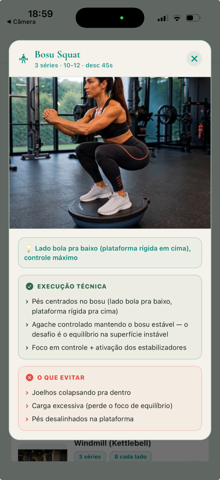 Exercício Bosu Squat com execução técnica e o que evitar