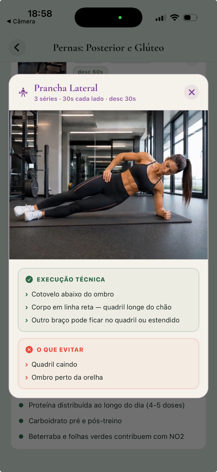 Exercício Prancha Lateral com execução técnica e o que evitar